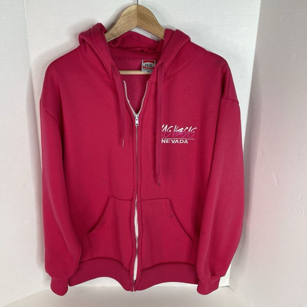 Vintage Las Vegas Nevada Full Zip Hoodie, Medium, Pink, Hill Heavy Weight